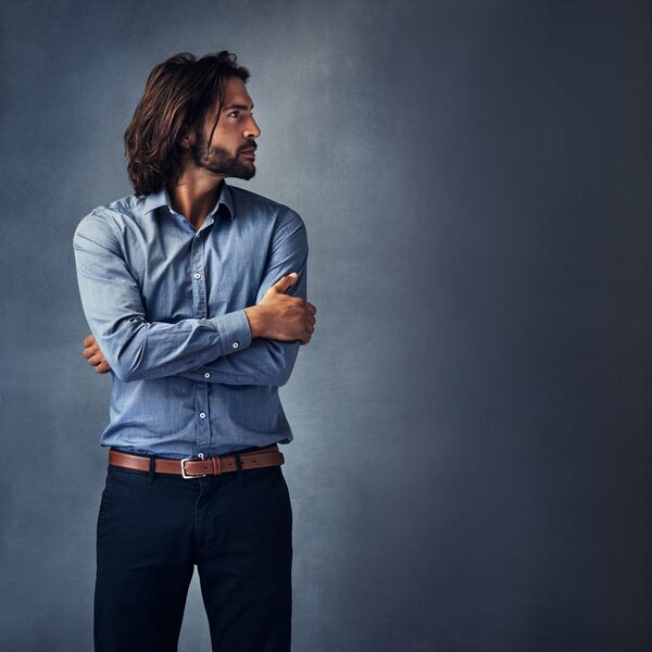 Long slicked-back hair